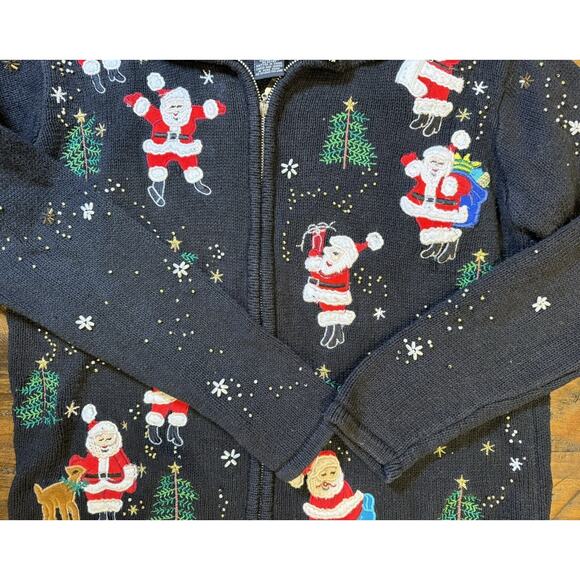 Vintage Designers Originals Ho Ho Ho Full Zip Christmas Sweater Petite Medium - Picture 6 of 10